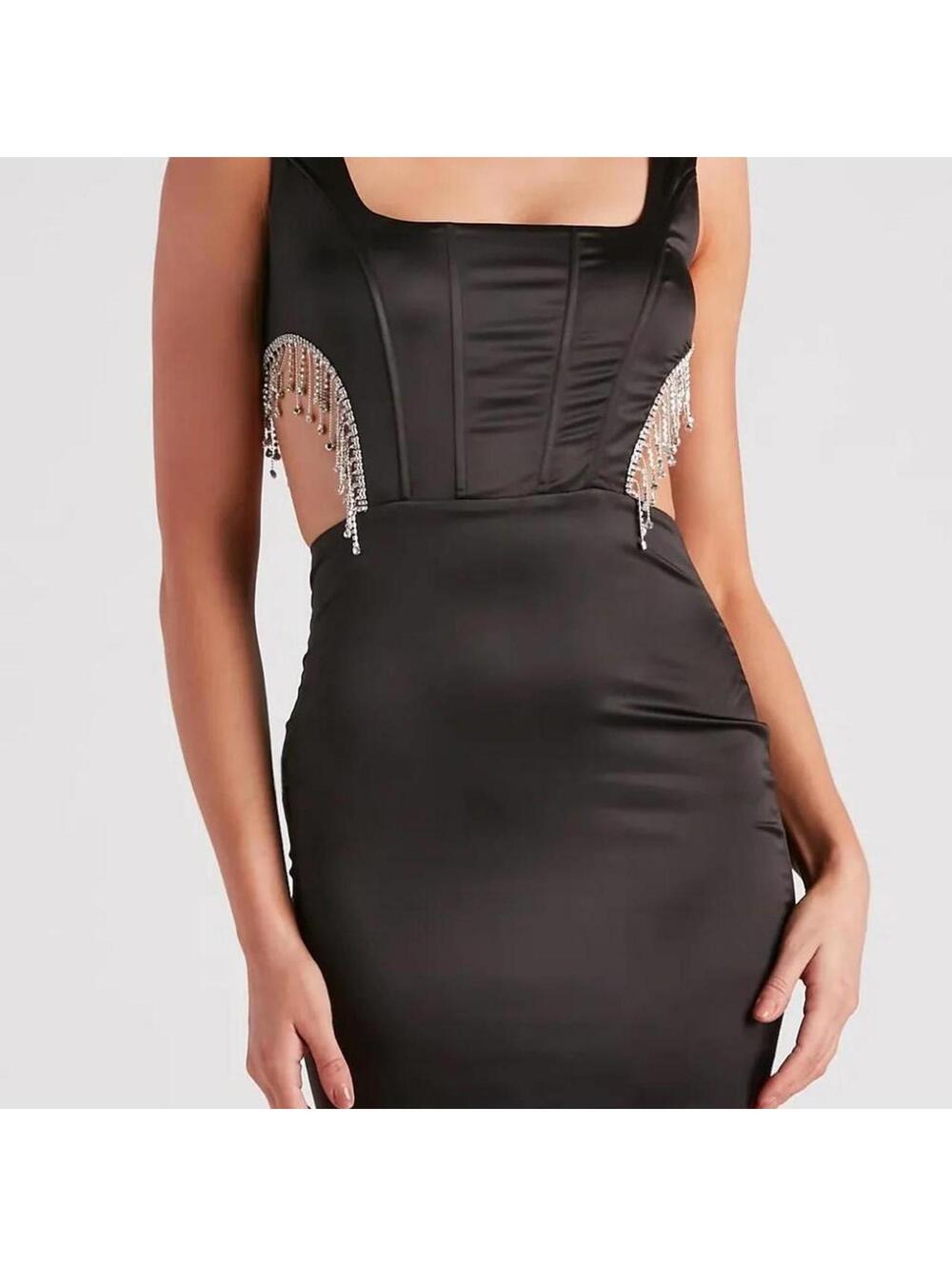Windsor Mini Formal Dress Glam Stunner Rhinestone Trim Satin Size S
